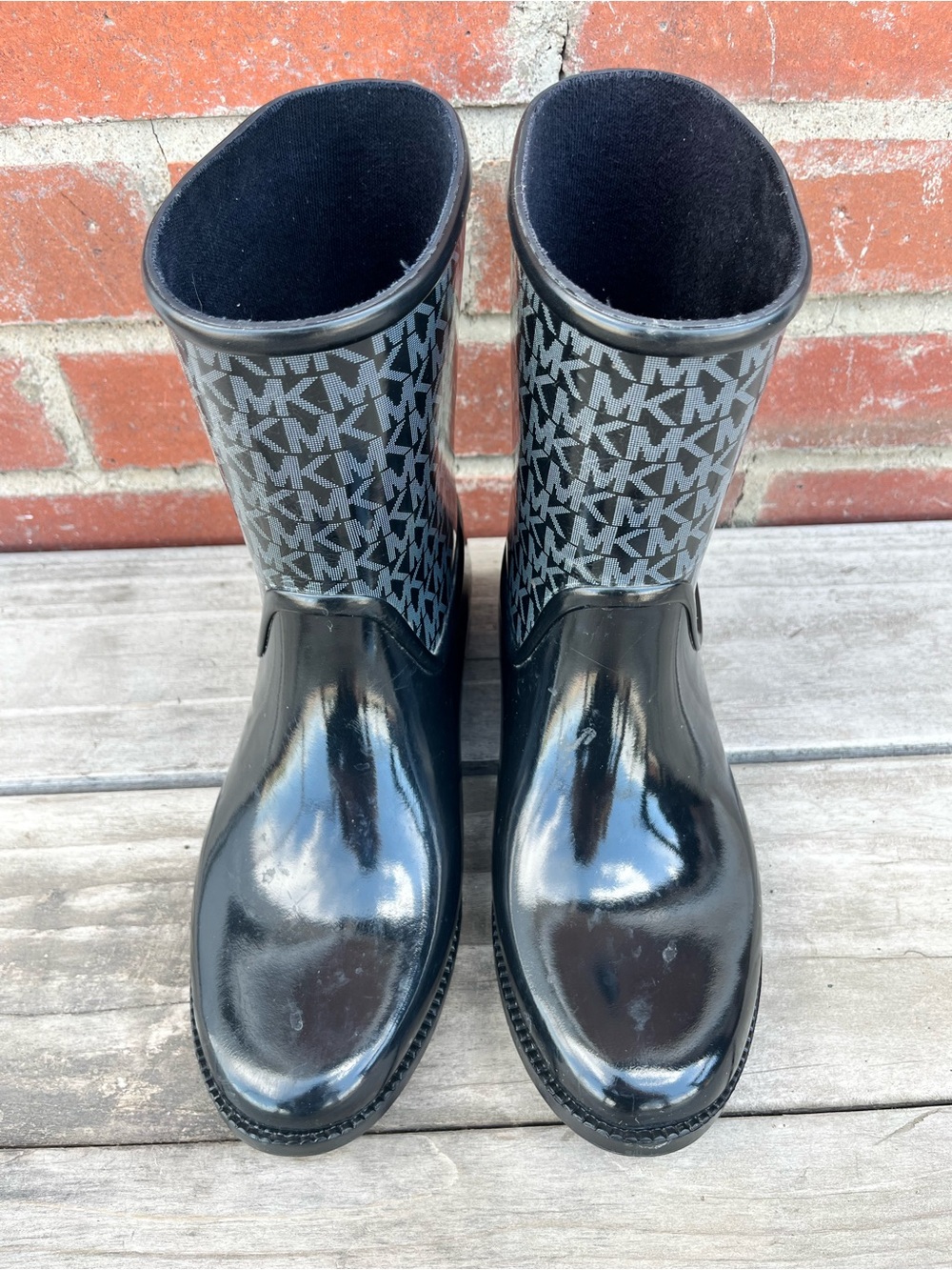 Women’s Michael Kors Black and Gray MK Logo Rain Boots - Picture 2 of 4